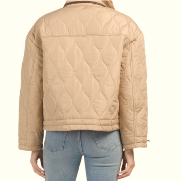 VINCE CAMUTO Quilted Fashion High Neck Drawcord Cuff & Hem Jacket, Tan, large - Picture 2 of 7